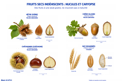 Fruits secs indéhiscents - Nucules et caryopses - planche 2